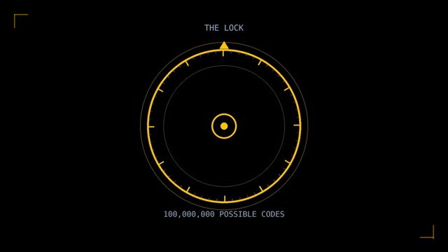 Motion graphic — the lock, 100,000,000 possible codes