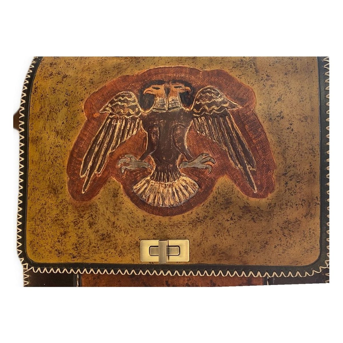 Double-Eagle Satchel — handmade Seljuk-tooled full-grain Anatolian leather