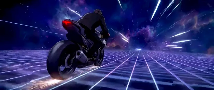 AI anime music video — the neon-grid ride